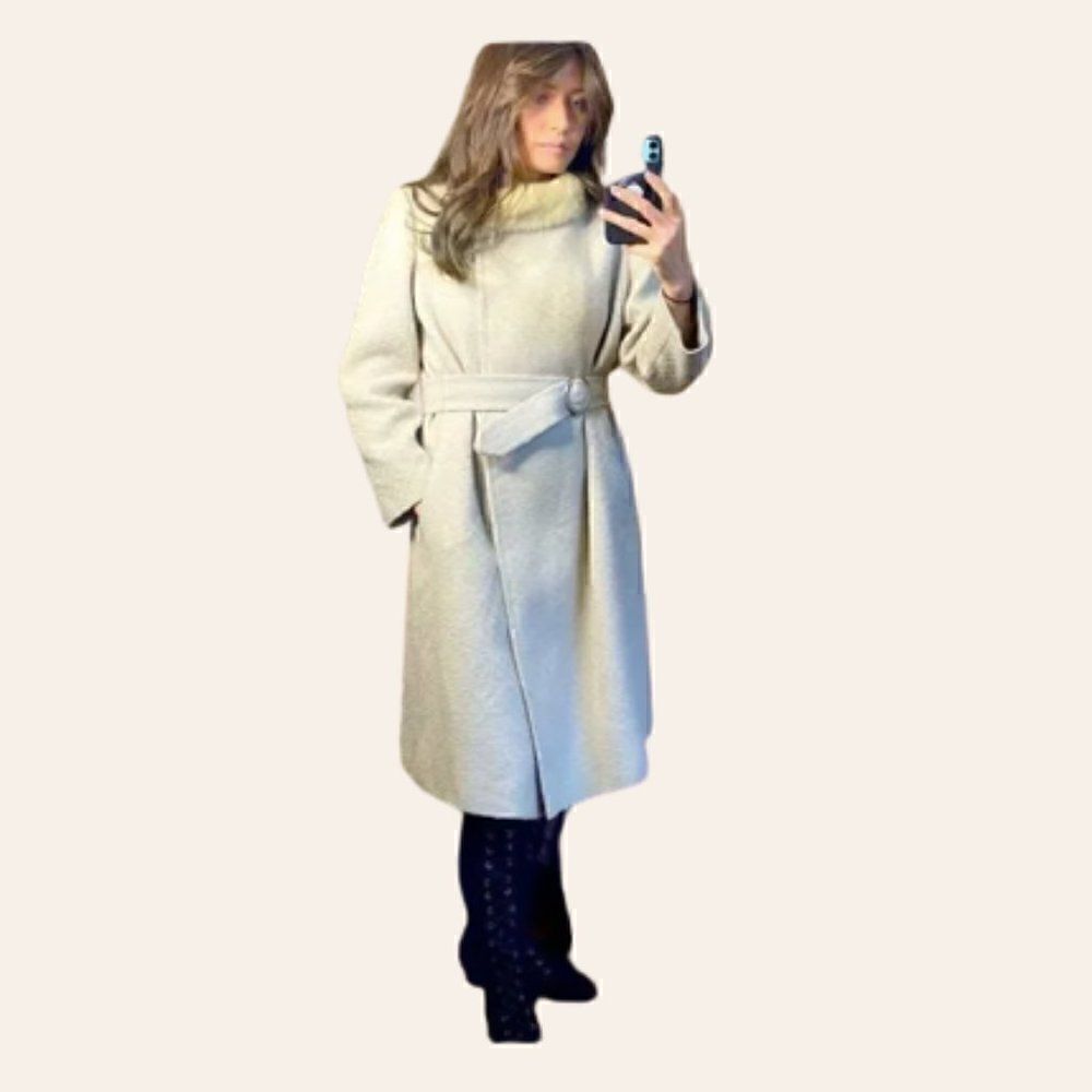 Vintage Full Length Woven Trench Coat with Fur Collar